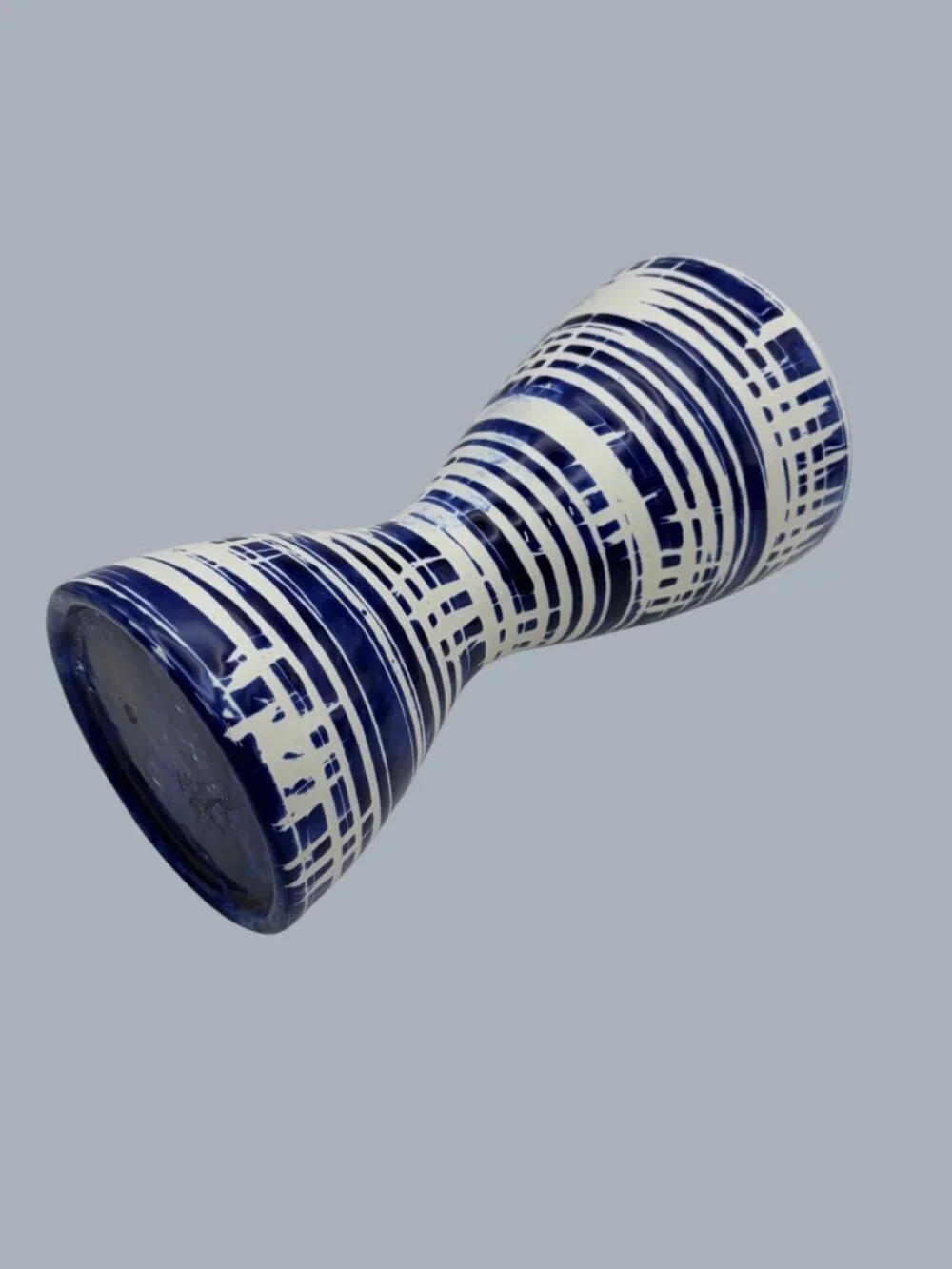 Three Hands Corp. Blue & White Ceramic Candle Holder – Modern Coastal Decor